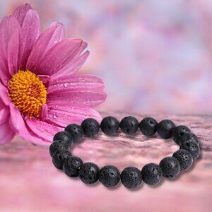 Natural Healing Pure Volcanic Stone Black Lava Round Beads Stretch Bracelet